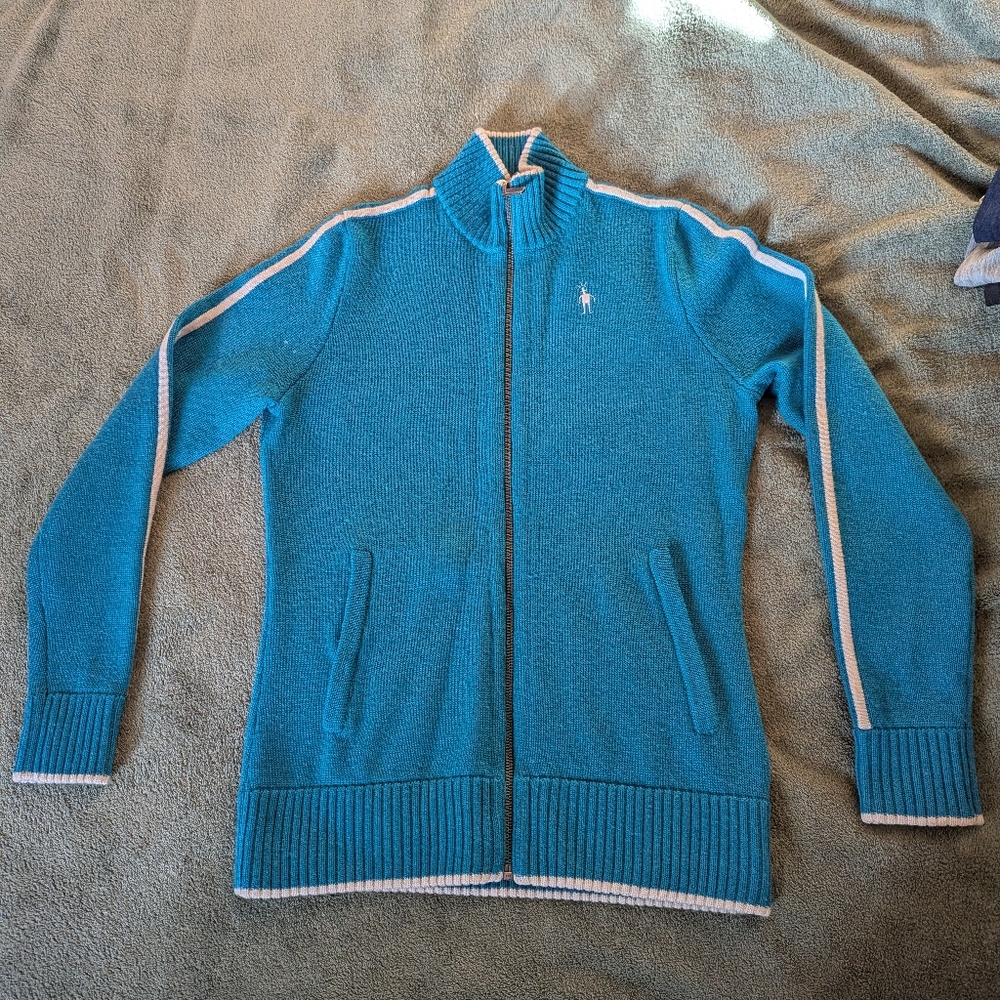 Smartwool Teal Zip-Up Cardigan with White Trim